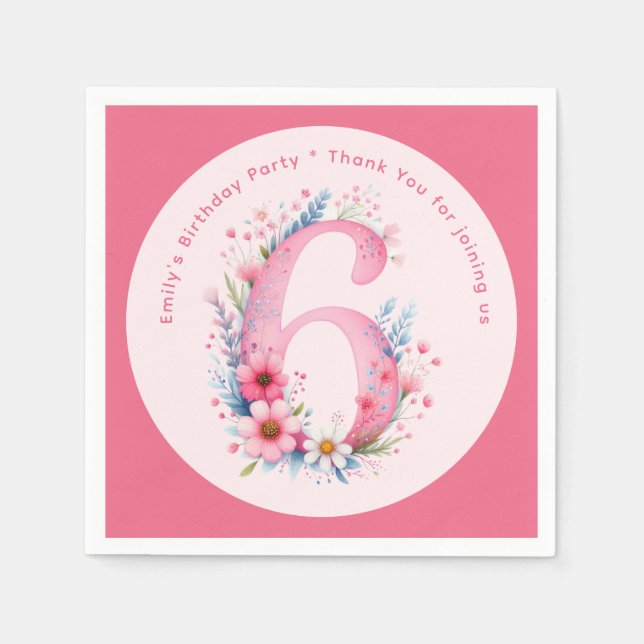 Guardanapo De Papel 6 de Aniversário Personalizado Seis Fadas Princesa (Frente)