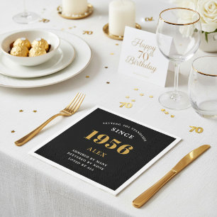 Guardanapo De Papel 70 Aniversário Nome 1956 Chic Preto Dourado Elegan
