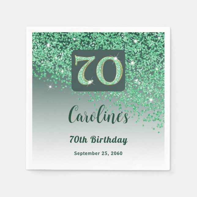 Guardanapo De Papel 70 Birthday Bonito Glitter Verde (Frente)