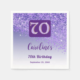 Guardanapo De Papel 70 Birthday Bonito Roxo Glitter