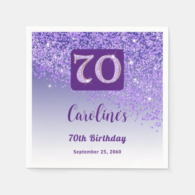 Guardanapo De Papel 70 Birthday Bonito Roxo Glitter (Frente)
