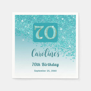 Guardanapo De Papel 70 Birthday Bonito Teal Blue Glitter Napkins