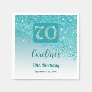 Guardanapo De Papel 70 Birthday Bonito Teal Blue Glitter Napkins