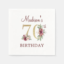 Guardanapo De Papel 70 Birthday Burgundy Dourado Personalizado Napkins