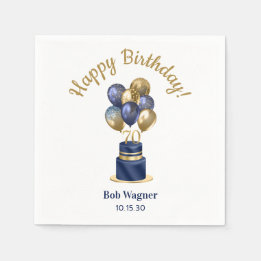 Guardanapo De Papel 70 Birthday Marinho Blue Balloon Cake