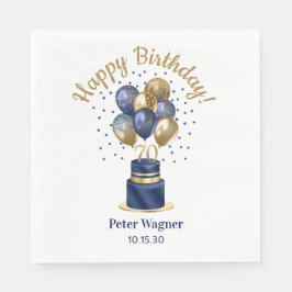 Guardanapo De Papel 70 Birthday Marinho Blue Balloon Cake