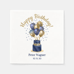 Guardanapo De Papel 70 Birthday Marinho Blue Balloon Cake