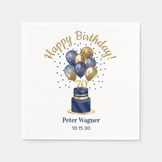 Guardanapo De Papel 70 Birthday Marinho Blue Balloon Cake