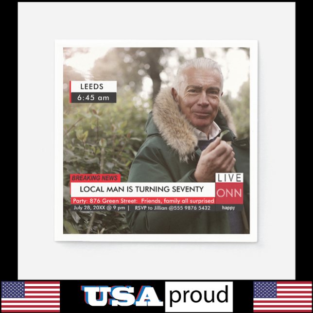 Guardanapo De Papel 70 Birthday Men's 🎉 Engraçado TV News Falso Media (Criador carregado)