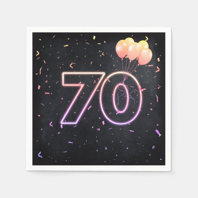 Guardanapo De Papel 70 Birthday Neon Sign on Black Napkins (Frente)