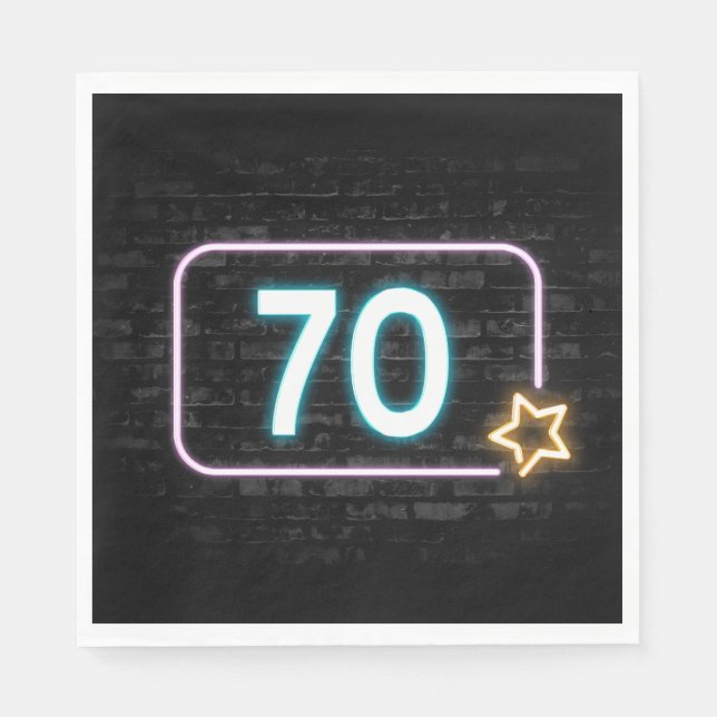 Guardanapo De Papel 70 Birthday Neon Sign On Brick (Frente)