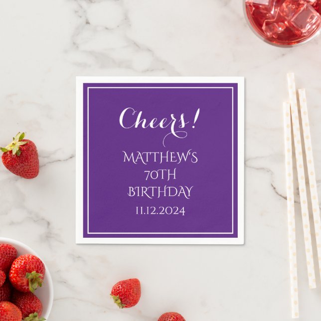 Guardanapo De Papel 70 Birthday Purple Elegant Script Modern Cheers (Insitu)