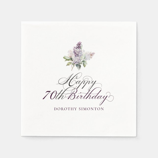 Guardanapo De Papel 70 Birthday Roxo Lilac Primavera coquetel (Frente)