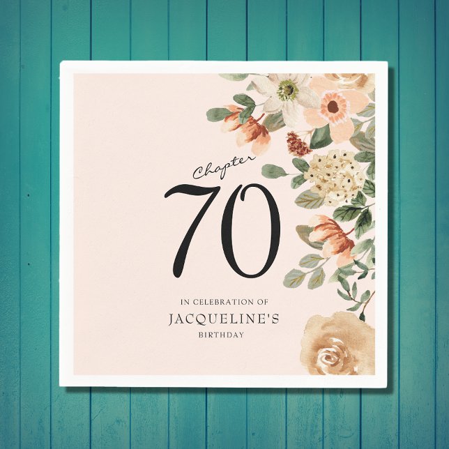 Guardanapo De Papel 70 Birthday Vintage Floral (Unique 70th birthday celebration paper napkin. Vintage floral design. Easily customised template.)