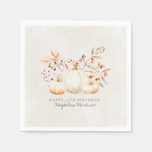 Guardanapo De Papel 70 Birthday White Pumpkin Fall Folha Personalizada (Frente)