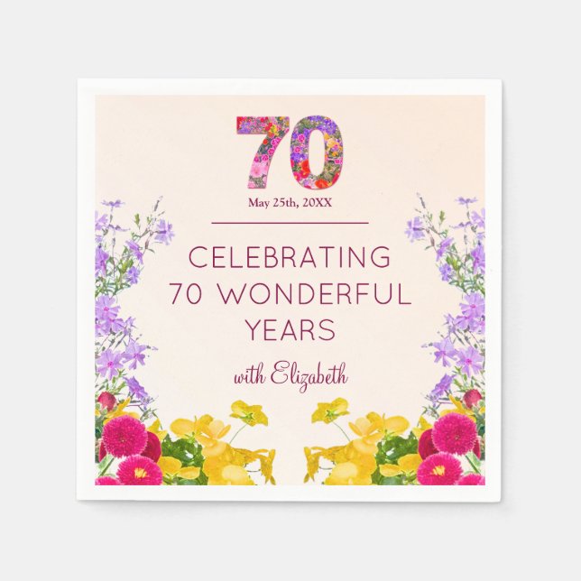 Guardanapo De Papel 70 de aniversário do floral moderno de 70 anos ele (Frente)