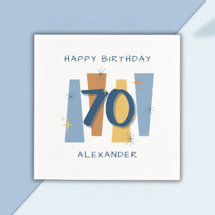 Guardanapo De Papel 70 de Aniversário Moderno do Século Médio Azul