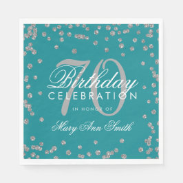 Guardanapo De Papel 70 de Silver Birthday Glitter Confetti Teal
