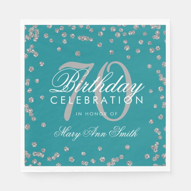 Guardanapo De Papel 70 de Silver Birthday Glitter Confetti Teal (Frente)