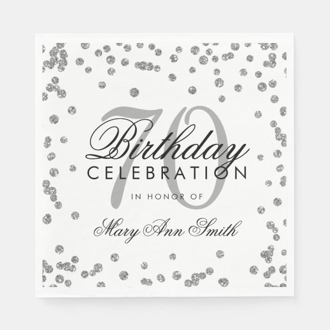 Guardanapo De Papel 70 de Silver Birthday Glitter Confetti White (Frente)