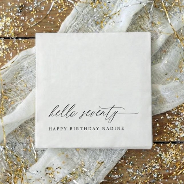 Guardanapo De Papel 70th Birthday Party Hello 70 Modern Milestone (70th birthday party napkins - elegant, modern party napkins.)