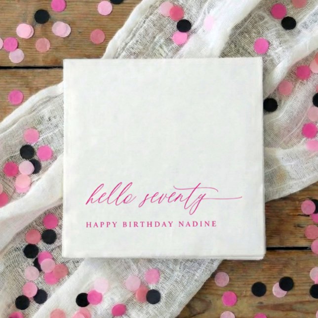 Guardanapo De Papel 70th Birthday Party Pink Hello 70 Modern Elegant (Pink hello 70 modern script 70th birthday party napkins)