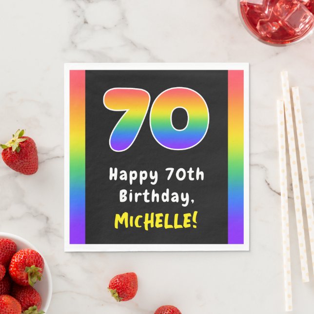 Guardanapo De Papel 70th Birthday: Rainbow Spectrum # 70, Custom Name (Insitu)