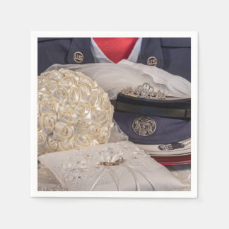 Guardanapo De Papel 7263-Casamento militar com Buquês e anéis