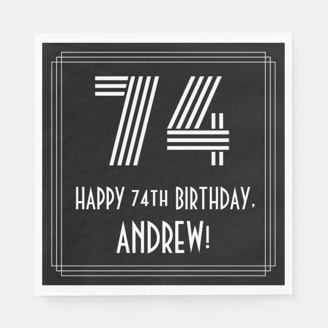 Guardanapo De Papel 74.º Aniversário: Art Deco Inspirou "74" + Nome (Frente)