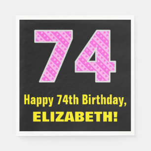 Guardanapo De Papel 74.o aniversário: Listras e Corações Rosa "74"