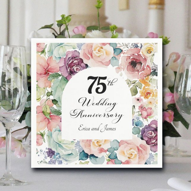 Guardanapo De Papel 75º aniversário do casamento Script Elegante Flora (Criador carregado)