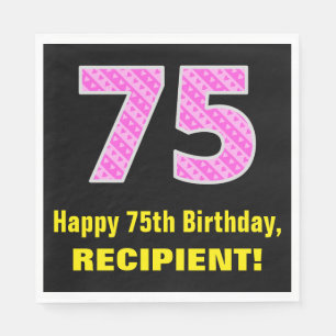 Guardanapo De Papel 75.o aniversário: Listras e Corações Rosa "75"