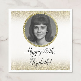 Guardanapo De Papel 75th Custom Photo White and Gold 