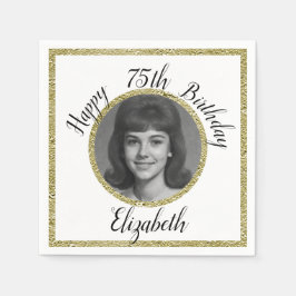 Guardanapo De Papel 75th Custom Photo White and Gold Birthday