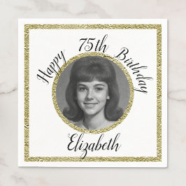 Guardanapo De Papel 75th Custom Photo White and Gold Birthday