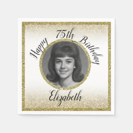 Guardanapo De Papel 75th Custom Photo White and Gold Birthday