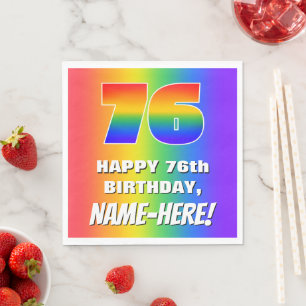 Guardanapo De Papel 76th Birthday: Colorful, Fun Rainbow Pattern # 76