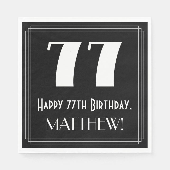 Guardanapo De Papel 77º Aniversário ~ Arte Deco Inspirou "77", Nome (Frente)