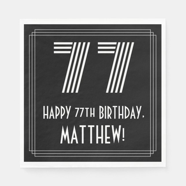 Guardanapo De Papel 77.º Aniversário: Art Deco Inspirou "77" + Nome (Frente)