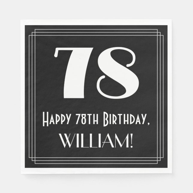 Guardanapo De Papel 78º aniversário ~ Arte Deco Inspirou "78", nome (Frente)