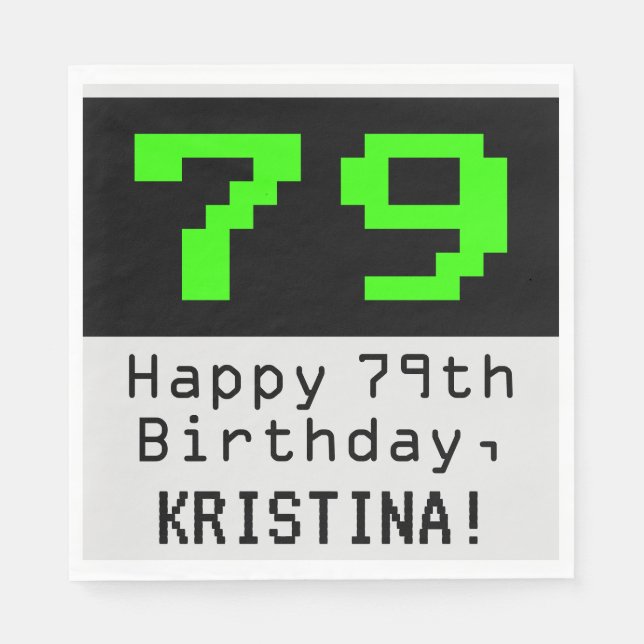 Guardanapo De Papel 79º aniversário - Estilo Nerdy / Geeky "79" & Nome (Frente)