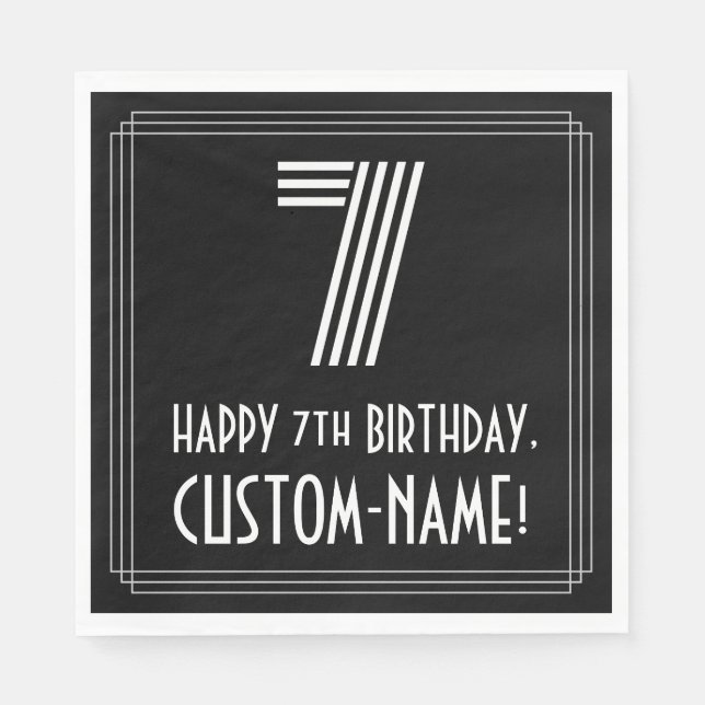 Guardanapo De Papel 7 Aniversário: Art Deco Inspira "7" + Nome (Frente)