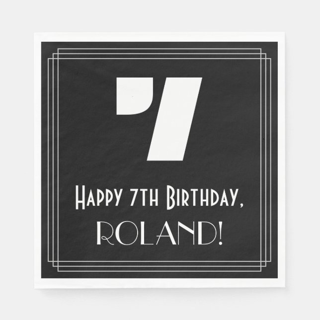 Guardanapo De Papel 7 Aniversário: Art Deco Inspira "7" + Nome (Frente)