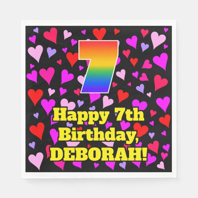 Guardanapo De Papel 7 Aniversário: Padrão de Corações Adoráveis, Arco- (Frente)