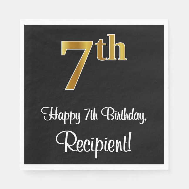 Guardanapo De Papel 7 Birthday ~ Elegante Luxurioso Faux Dourado aparê (Frente)