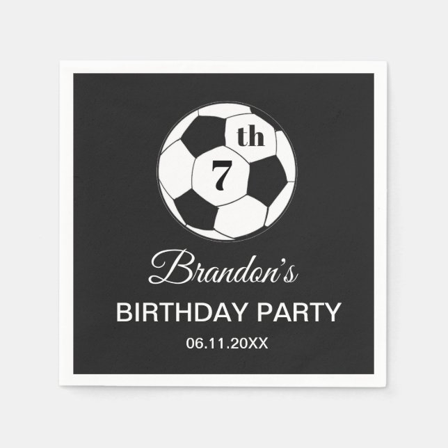 Guardanapo De Papel 7th Birthday Party Soccer Black Boys Sports (Frente)