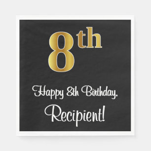 Guardanapo De Papel 8º aniversário ~ Elegante luxuoso Faux Dourado a