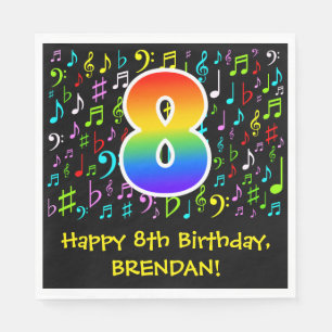 Guardanapo De Papel 8º aniversário - Símbolos de música coloridos,
