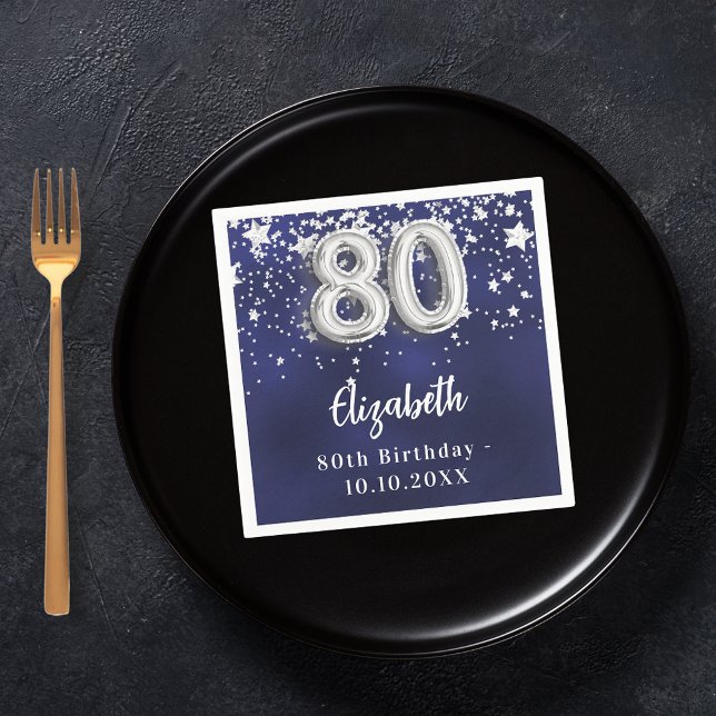Guardanapo De Papel 80 aniversário marinho estrelas de prata azul (Criador carregado)