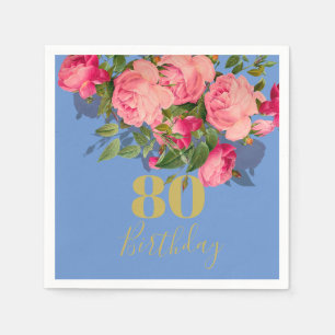 Guardanapo De Papel 80 Birthday 80º Rosa azul Elegante Dourado